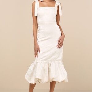 Lulus Silvia Ivory Floral Jacquard Trumpet Midi Dress White - Size M